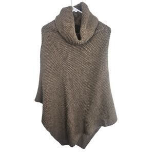 Coco Gio Womens Wool Turtleneck Sweater Poncho OS Chunky Neutral Hygge Rustic